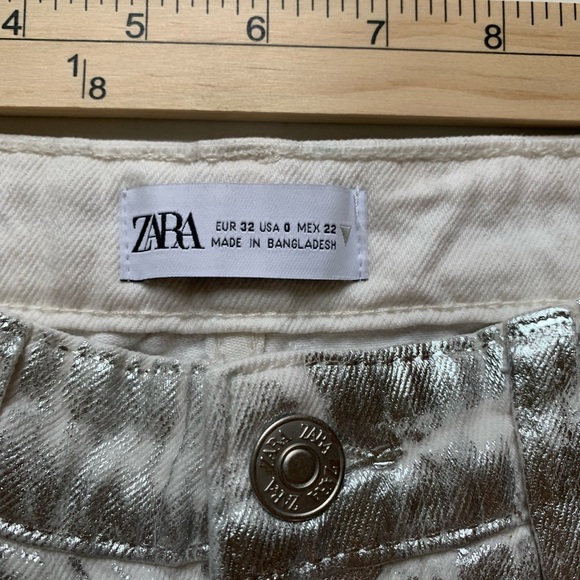 Zara TRF High Rise Wide Leg Silver Metallic Jeans RN71032 - Picture 5 of 5